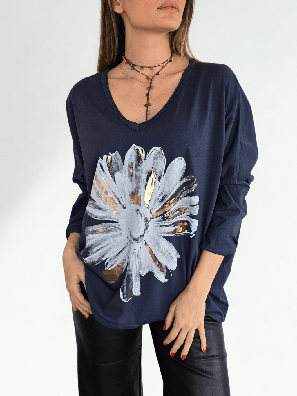 Polera Italiana Estampada, fondo Azul Marino