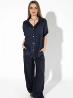 Pantalón 100% Lino Italiano, color Azul Marino