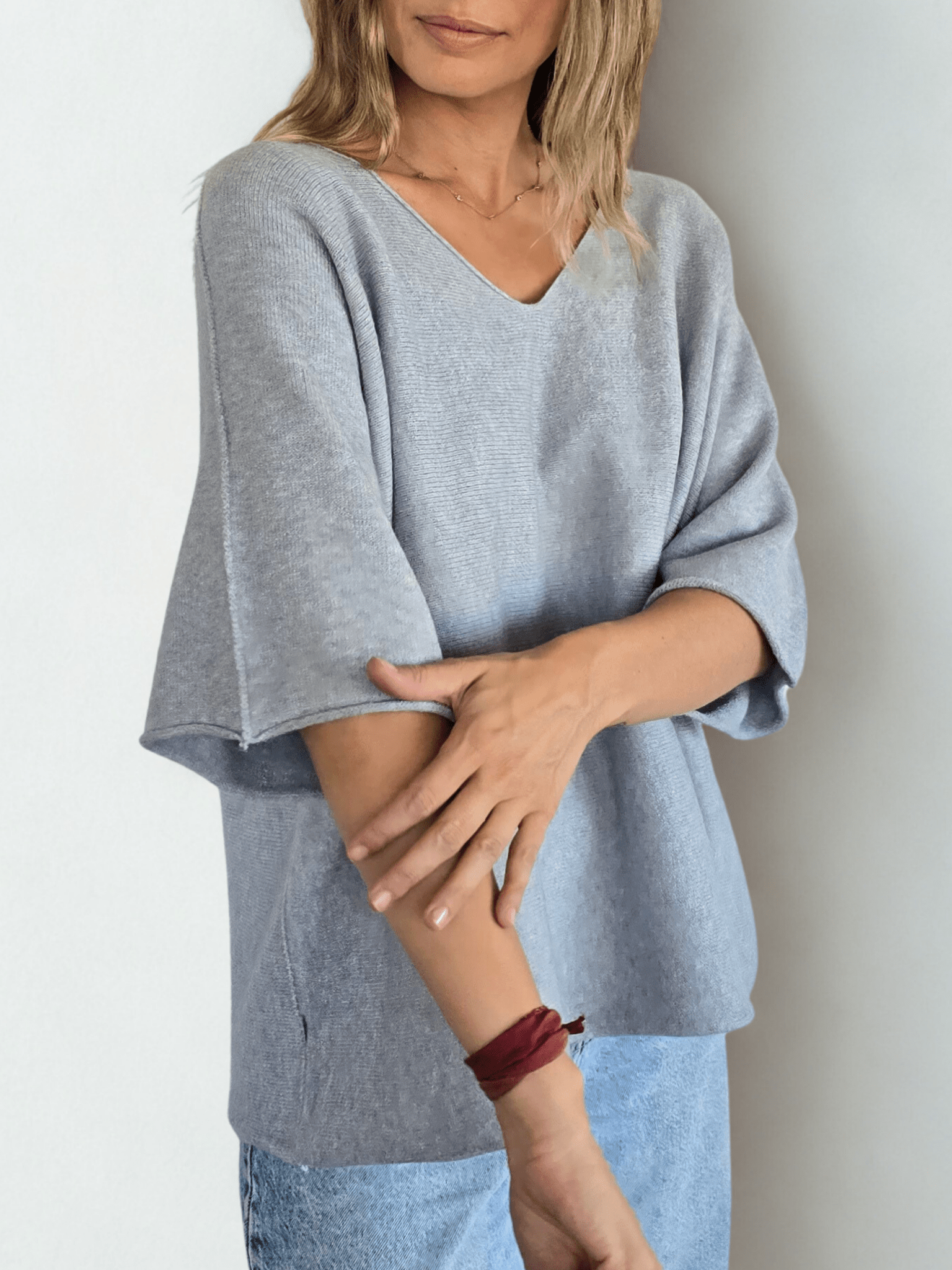 Sweater Italiano Manga 3/4, color Gris