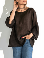 Blusa 100% Lino Italiano Ancha, color Chocolate