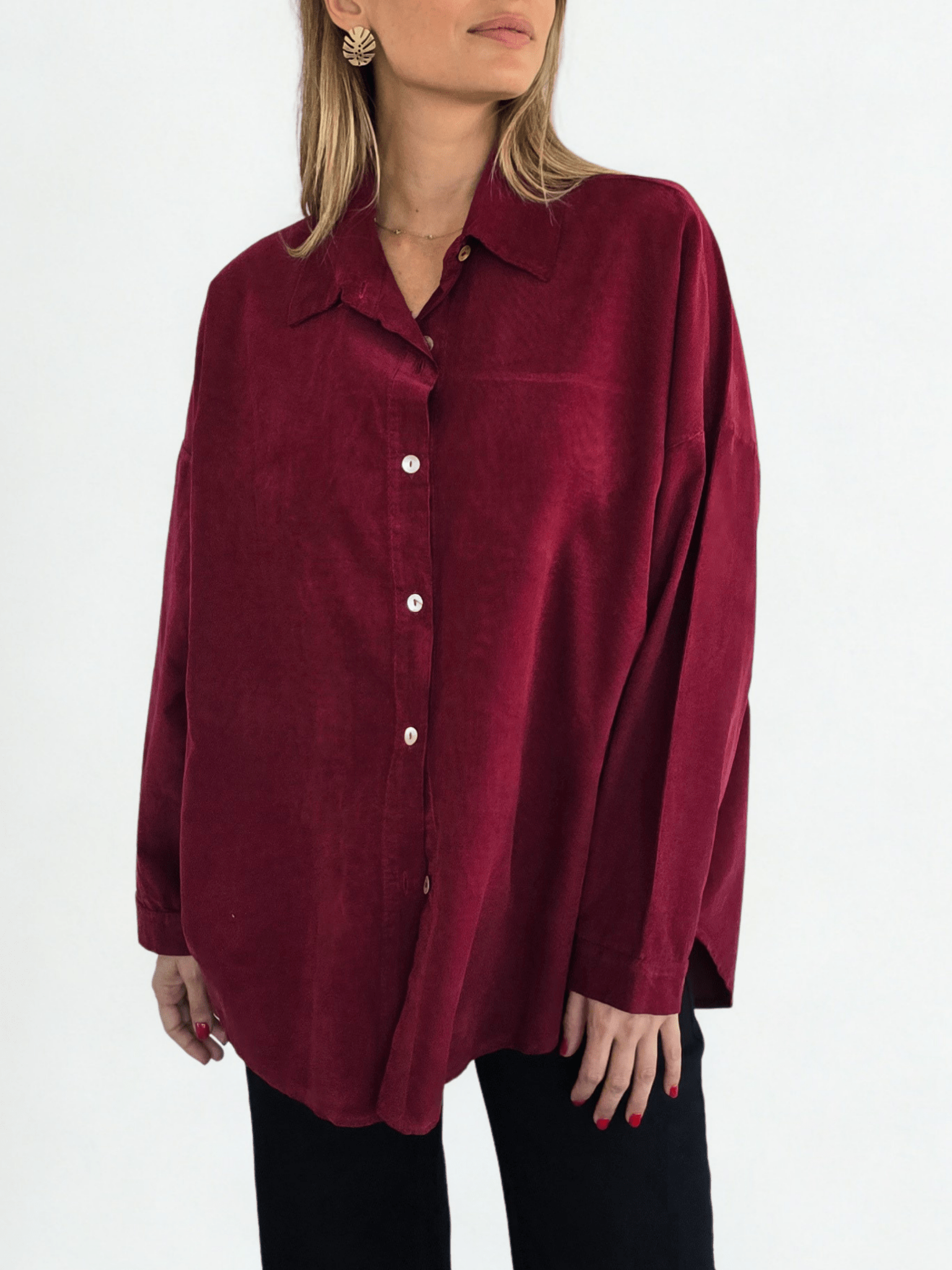 Blusa Italiana cotelé mil rayas, color Burdeo