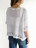 Sweater Italiano Pretina y Puño Calado, color Blanco