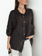 Blusa Italiana 100% lino Ancha, color Café