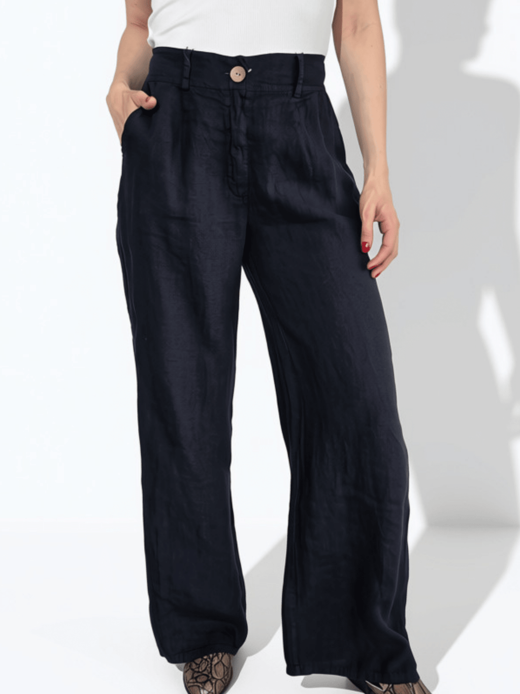 Pantalón 100% Lino Italiano, color Azul Marino