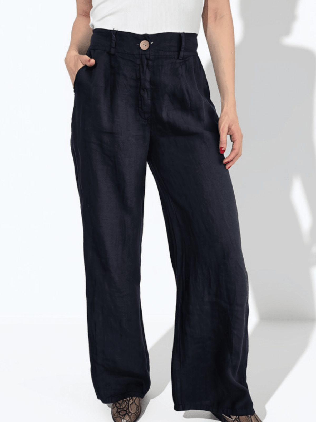 Pantalón 100% Lino Italiano, color Azul Marino