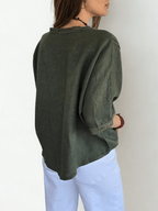 Blusa 100% Lino Italiano Pasamanería, color Verde