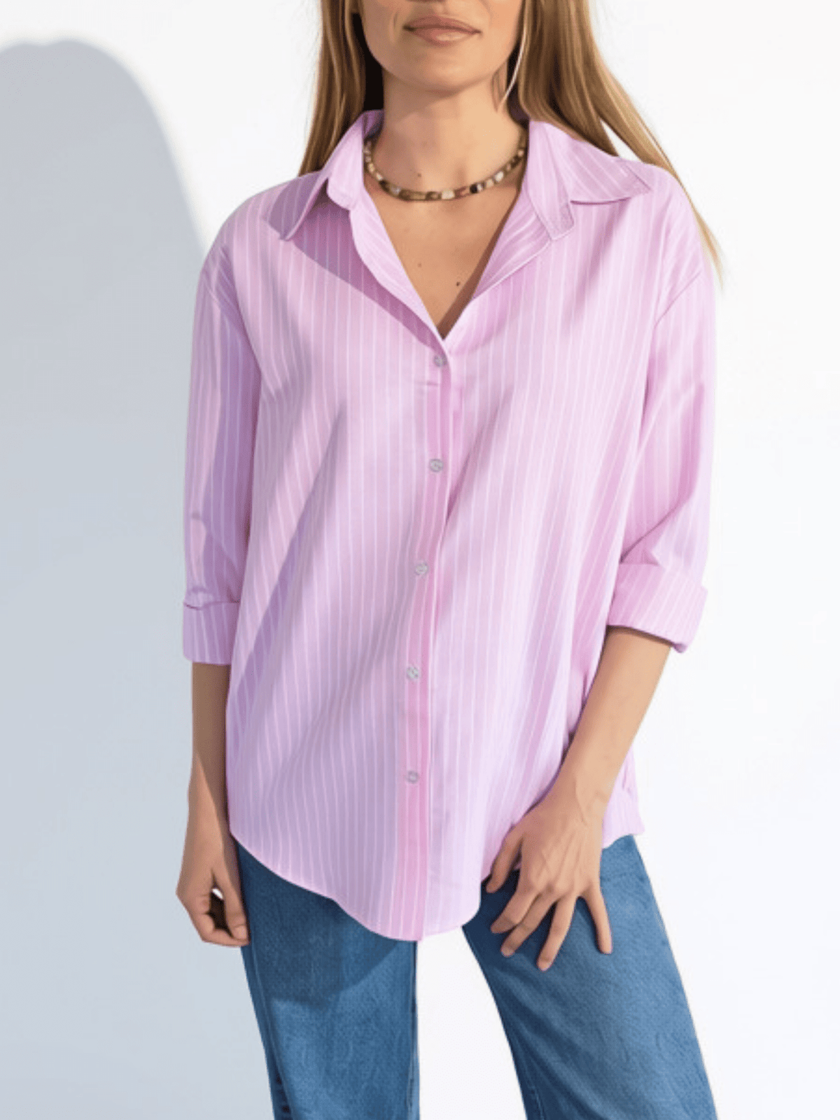 Blusa Rayada, color Rosado con Blanco