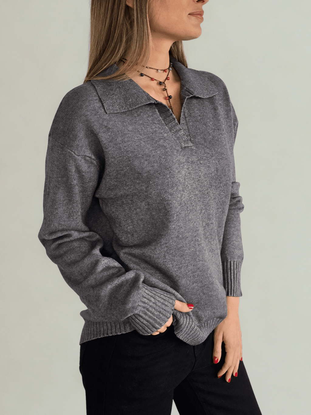 Sweater Con Cuello, color Gris