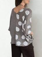 Blusa Italiana 100% Lino lunares, color Taupe