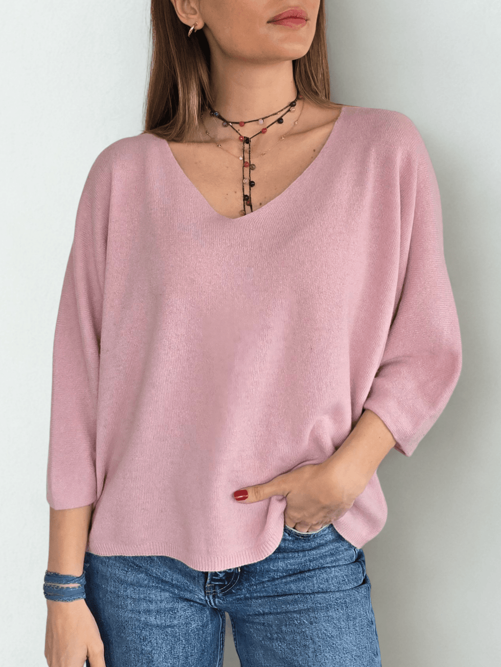 Sweater Italiano Manga 3/4, color Rosado