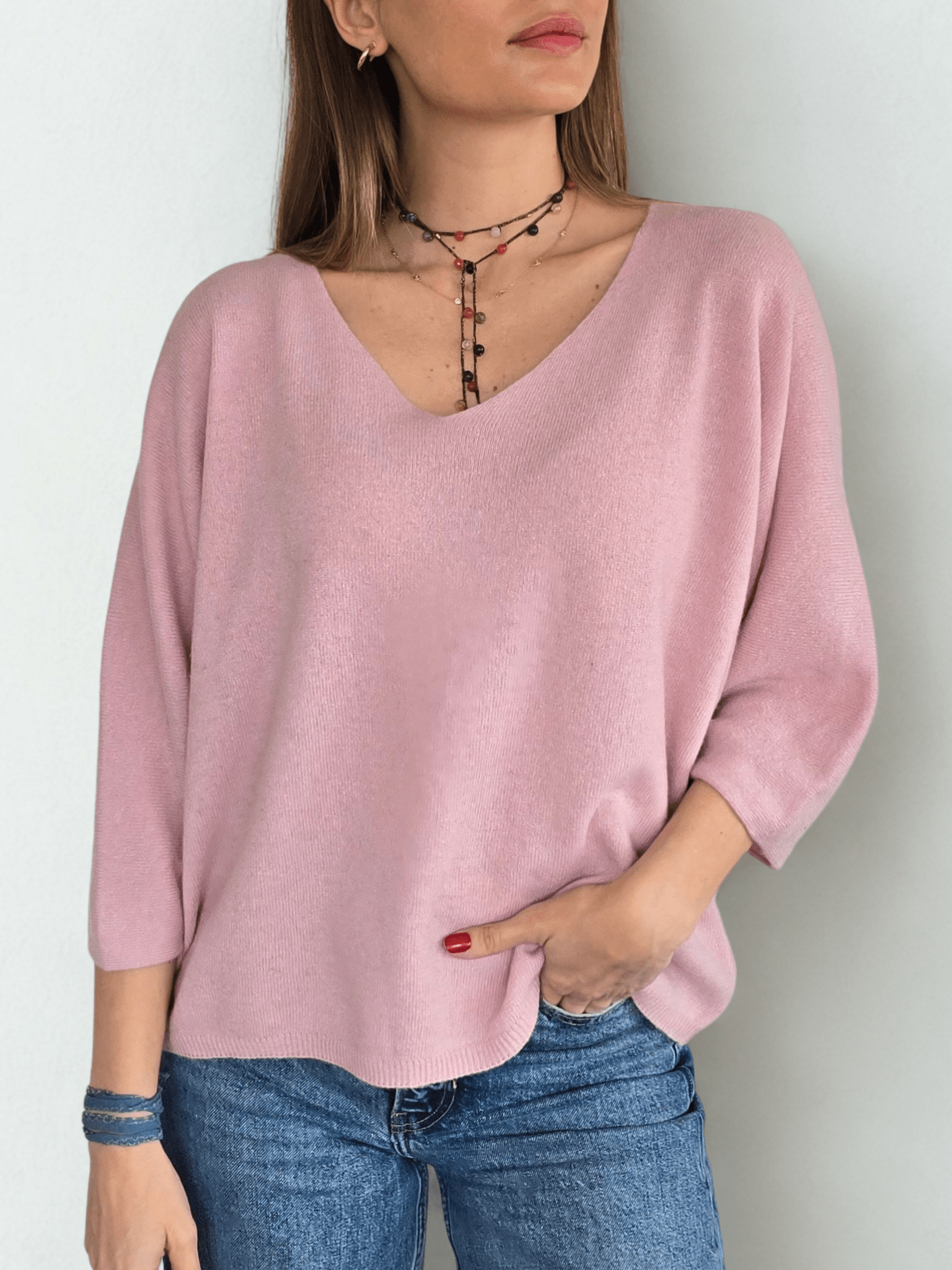 Sweater Italiano Manga 3/4, color Rosado