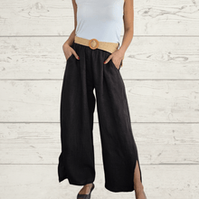 Cargar imagen en el visor de la galería, Pantalón 100% Lino Italiano con cinturón, color Chocolate
