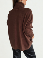Sweater cuello subido Ribete, color Chocolate