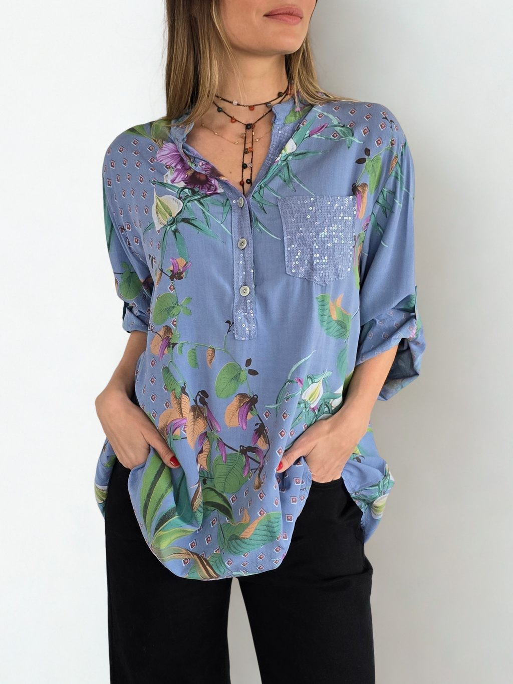 Blusa Italiana Estampada, fondo Jacinto