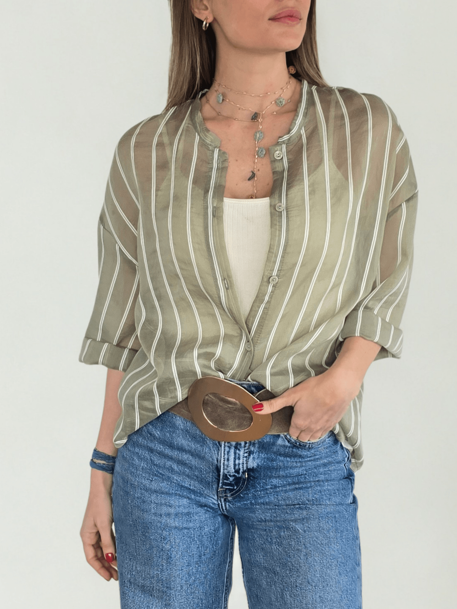 Blusa Italiana Rayada, fondo Verde
