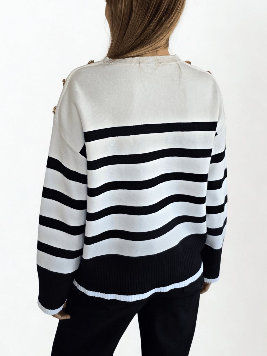 Sweater Rayado, color Negro con Blanco