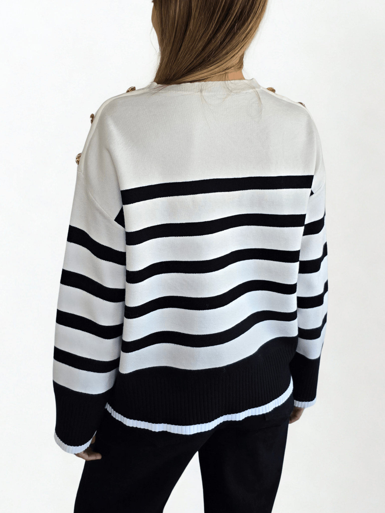 Sweater Rayado, color Negro con Blanco