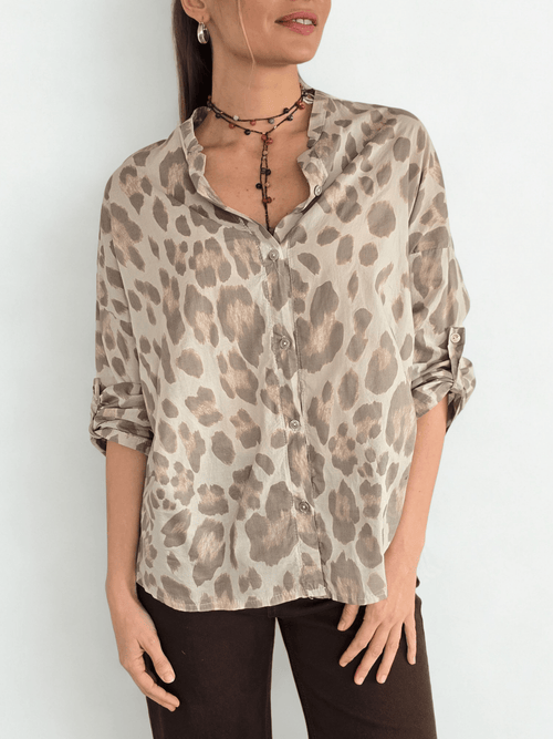 Blusa Italiana Animal Print, fondo Beige