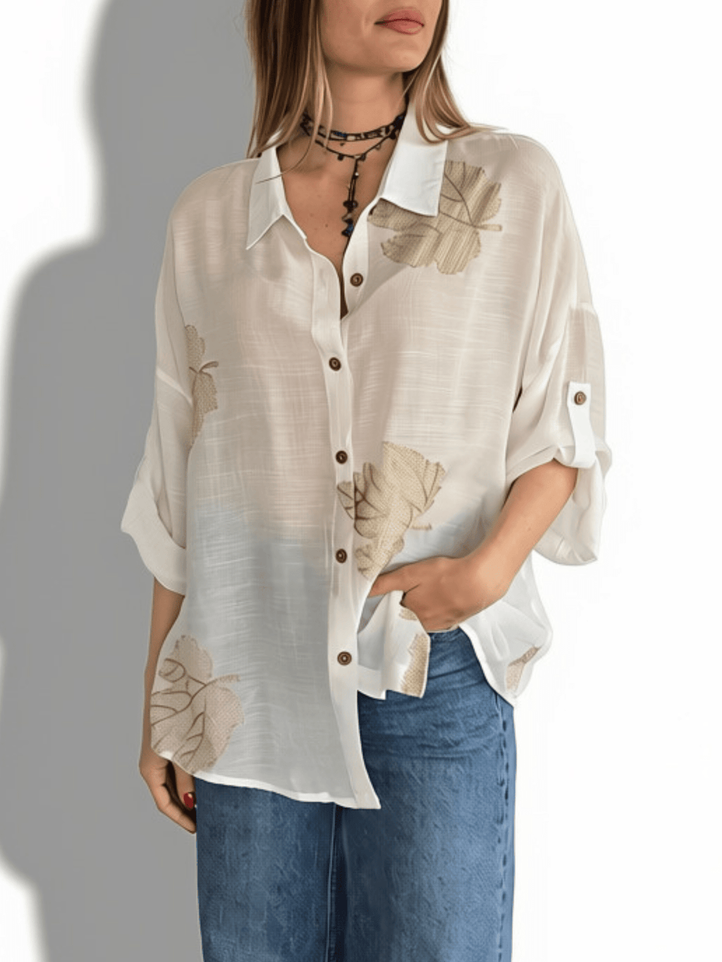 Blusa Bordado Hojas, color Blanco