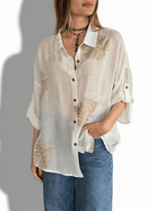 Blusa Bordado Hojas, color Blanco