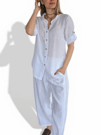 Blusa Italiana Lino Canesú Bordado, color Blanco