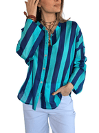 Blusa Italiana Rayada, color Azul con Verde