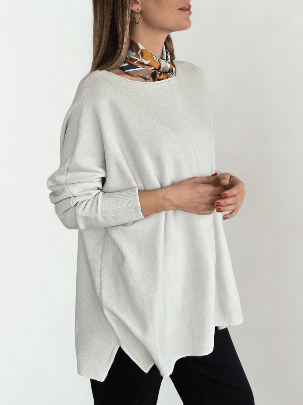 Sweater Ancho con Ribete, color Blanco Invierno