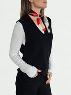 Sweater Sin Mangas Escote en V, color Negro