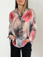 Blusa Italiana Estampada, colores Gris con Rojo