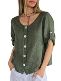 Blusa Italiana 100% Lino Botones, color Verde