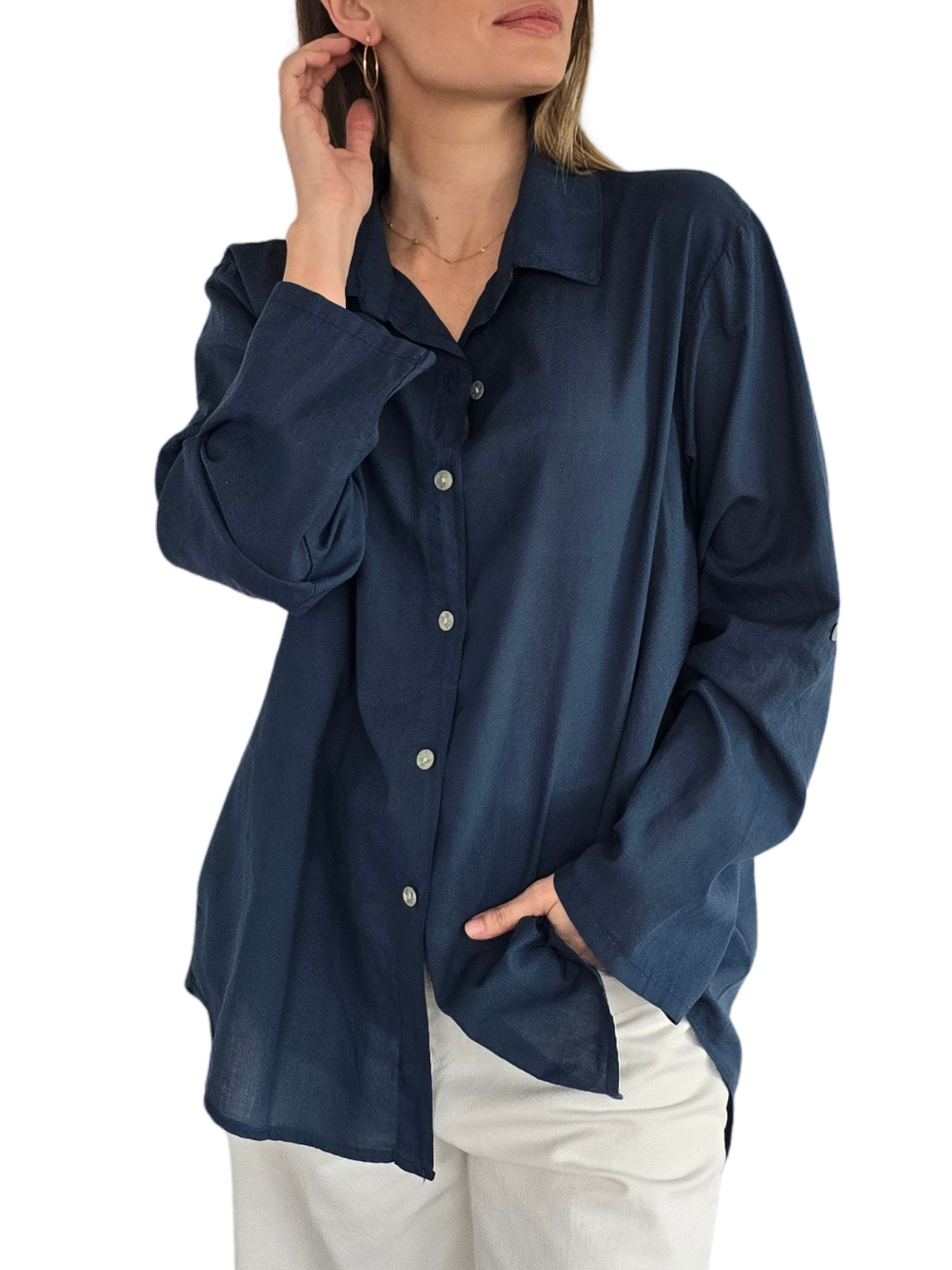 Blusa Italiana 100% Algodón, color Azul