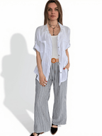 Pantalón Italiano Rayado, color Gris con Blanco