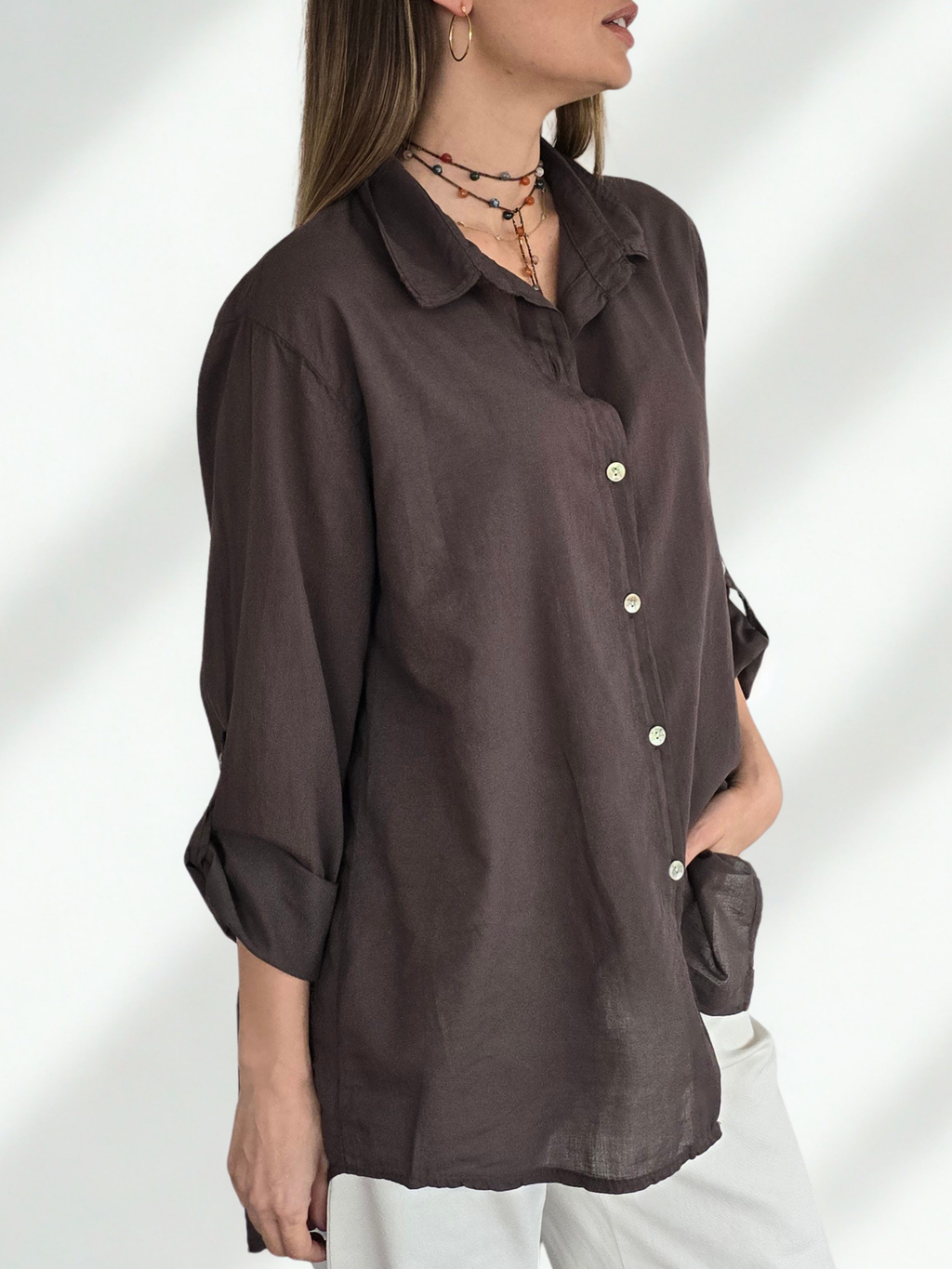 Blusa Italiana 100% Algodón, color Café