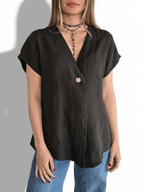Blusa Italiana 100% Lino un botón, color Chocolate