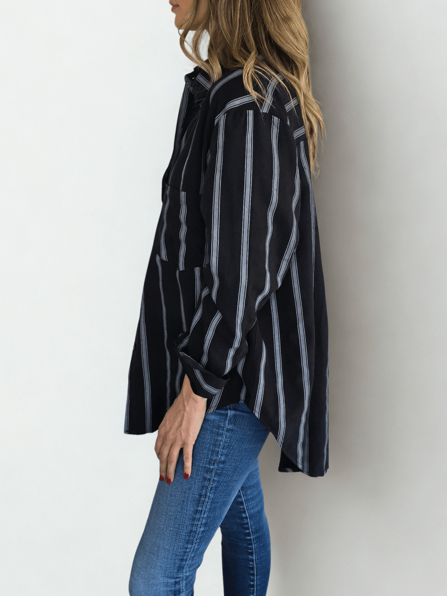 Blusa Rayada, color Negro