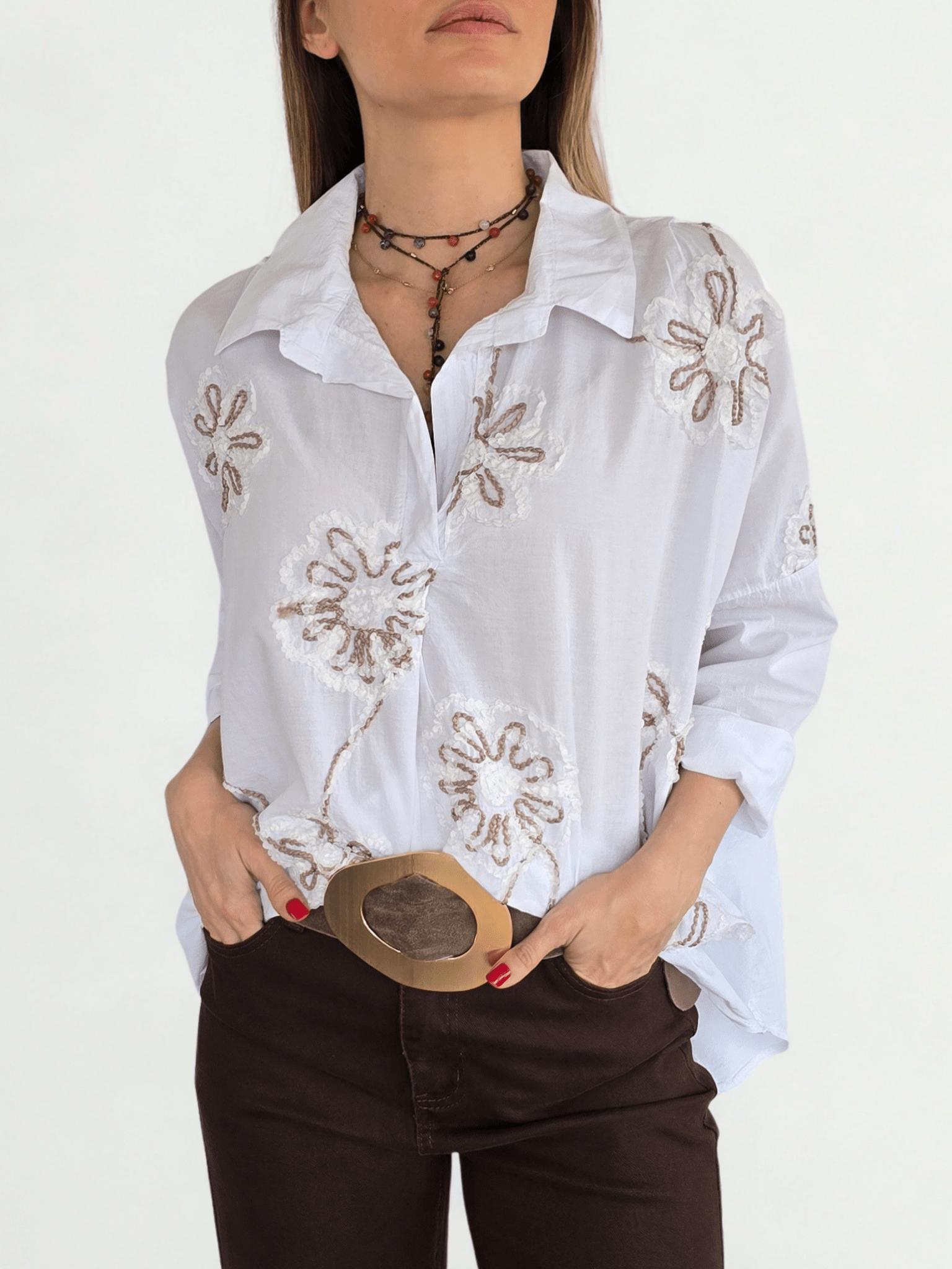 Blusa Italiana Bordada, color Blanco
