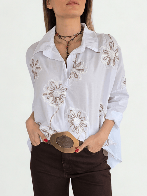 Blusa Italiana Bordada, color Blanco