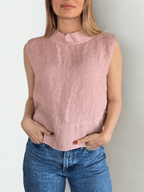 Blusa Italiana 100% Lino, corta, color Rosado