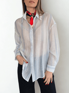 Blusa Rayada, Blanco con Celeste