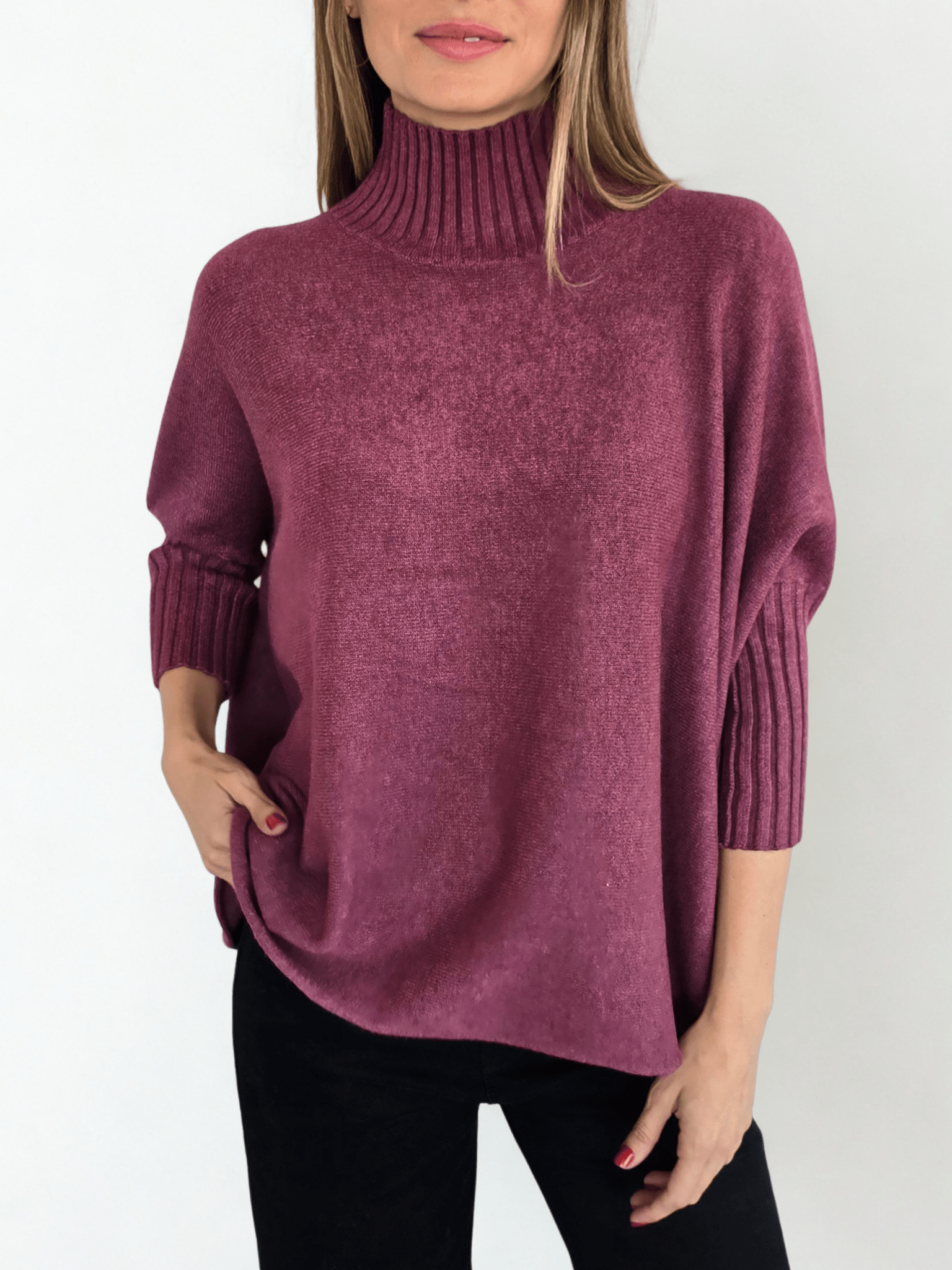 Sweater Italiano manga 3/4, color Guinda
