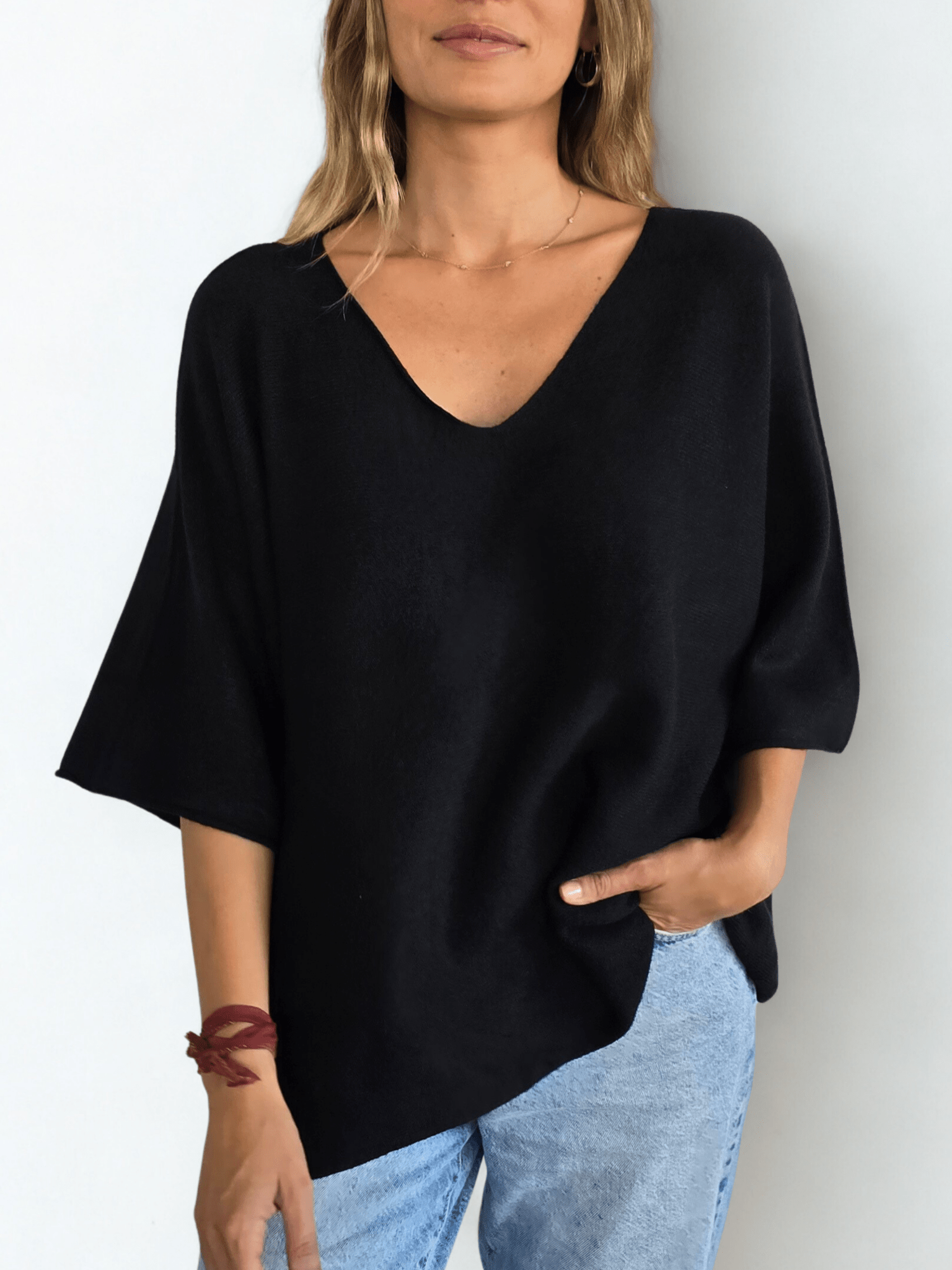 Sweater Italiano Manga 3/4, color Negro