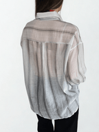 Blusa Rayada, color Blanco con Gris