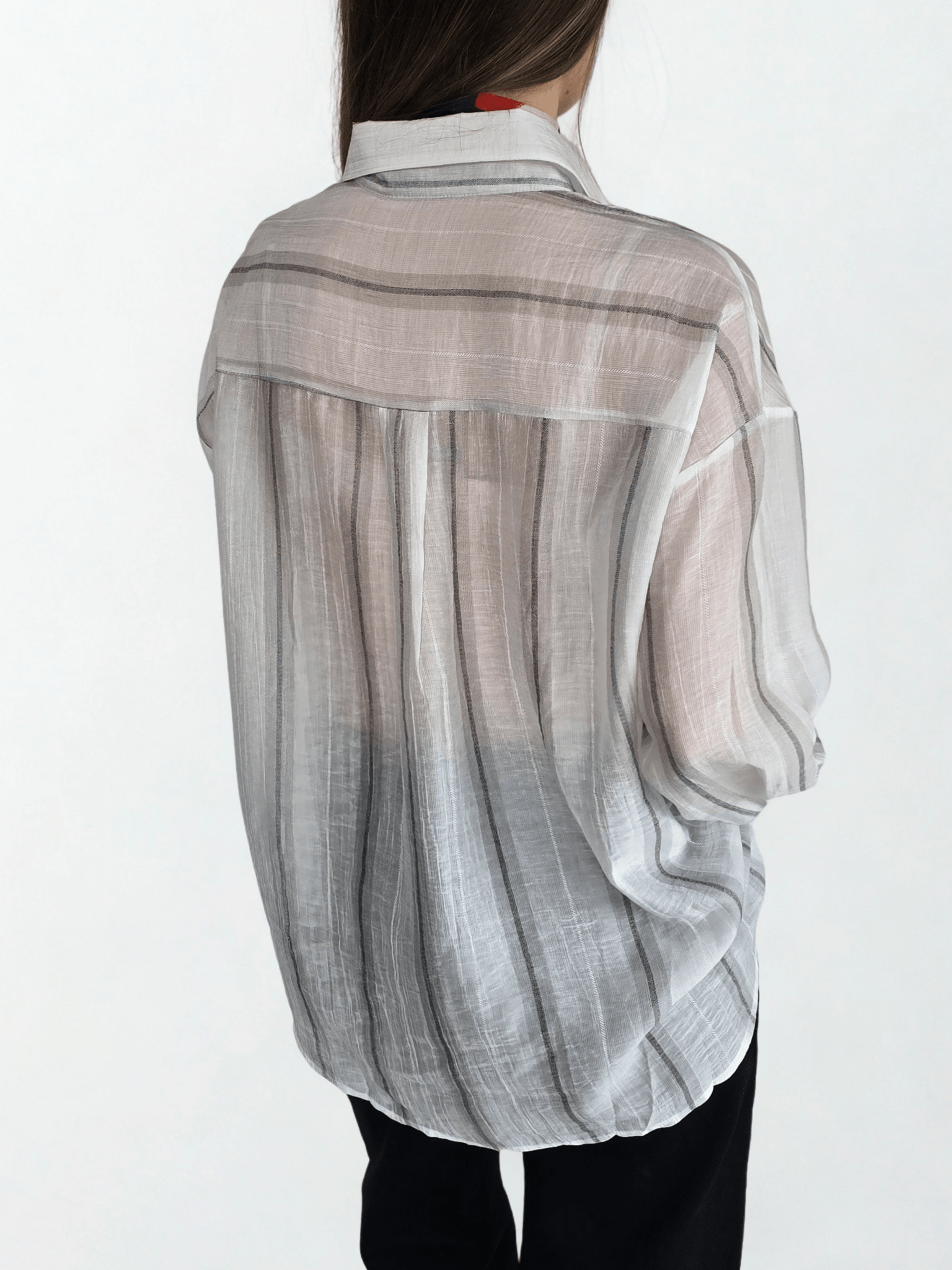 Blusa Rayada, color Blanco con Gris