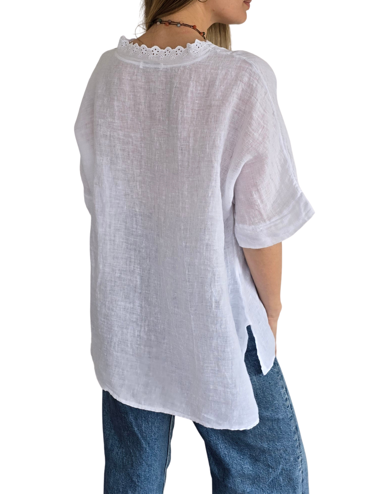 Blusa Italiana Escote Bordado, color Blanco