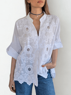 Blusa Bordada escote en V, color Blanco