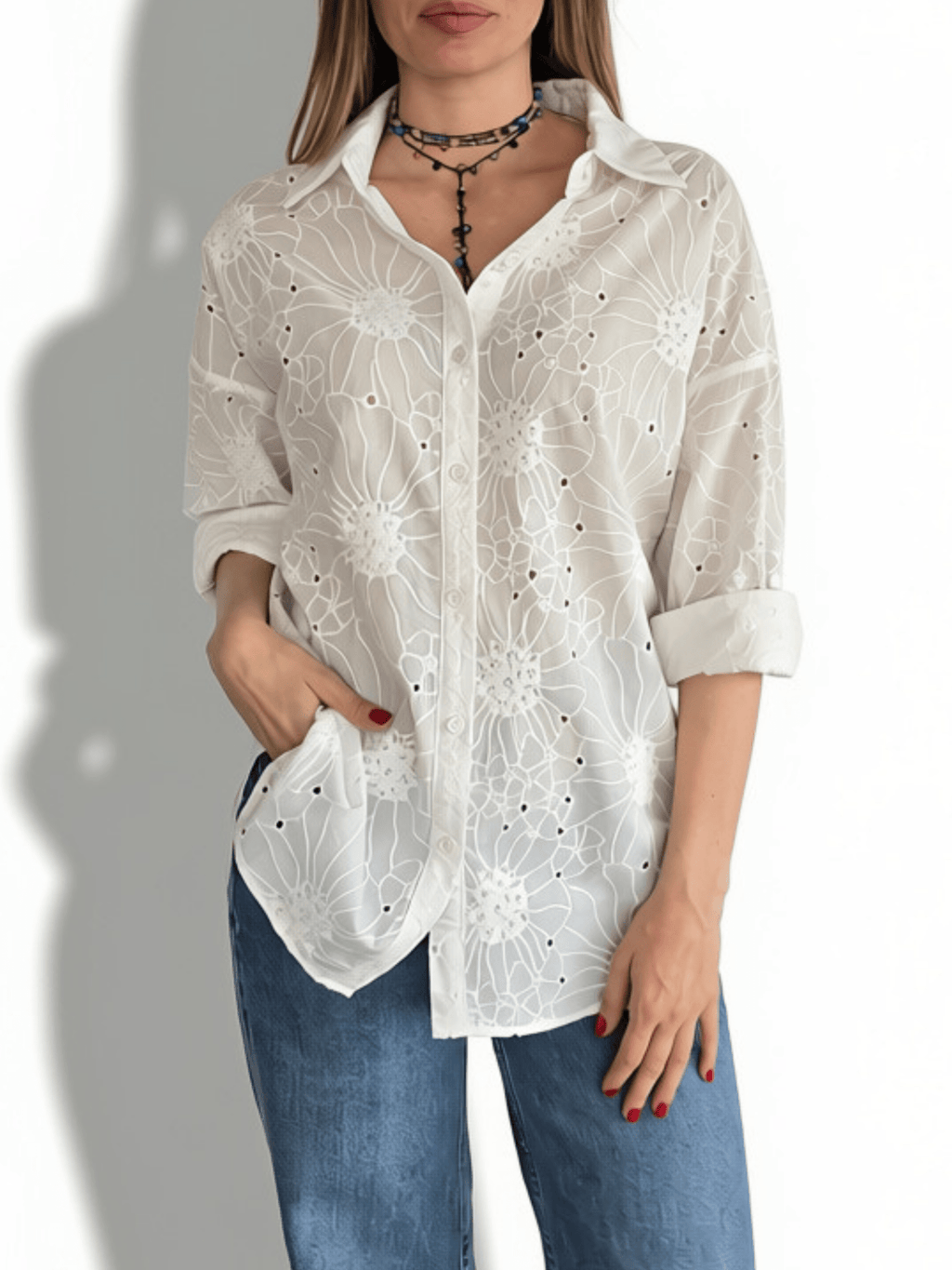 Blusa Bordada, color Blanco