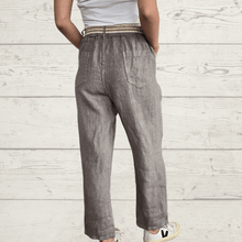 Cargar imagen en el visor de la galería, Pantalón 100% Lino Italiano lazo cintura, color Taupe
