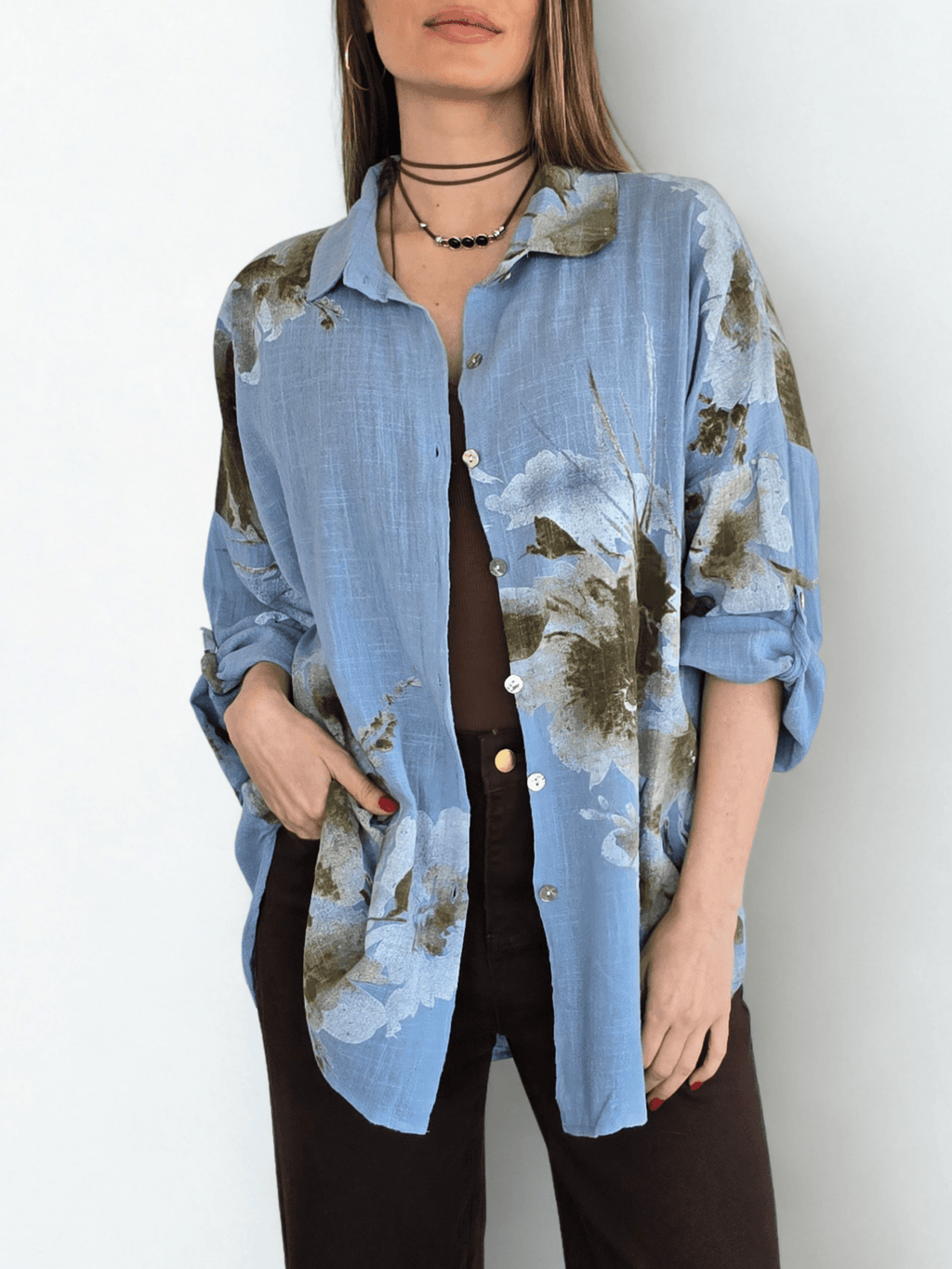 Blusa Estampada, fondo Celeste