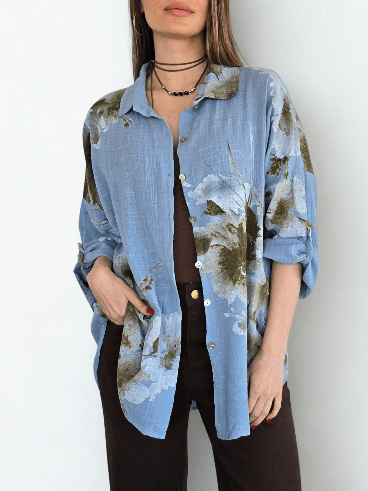 Blusa Estampada, fondo Celeste