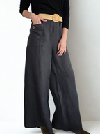 Pantalón de Lino Italiano con Cinturón, color Gris